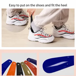 Portable plastic shoehorn with hanging hole for easy daily wear, elderly and pregnant use.