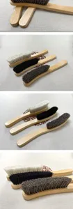 Solid wood horsehair cleaning brush curved handle shoe coat polishing care tool set