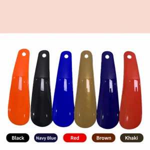 Portable plastic shoe horn with hanging hole, multi-color available for daily home use.