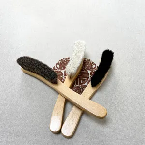 Wooden horsehair shoe brush curved handle cleaning polish brush for clothes boots