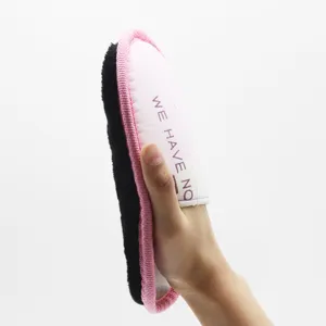 Thickened faux fleece shoe polishing glove with pink edge for leather shoe cleaning and care