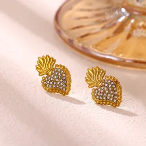 Goldene heiliges herz ohrringe funkelnd kristall strass vintage himmlisch schmuck gitter chic