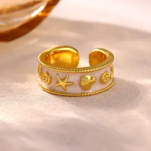 Vergoldeter Tropfenöl Seestern Offener Ring, Strandurlaub Stil Schmuck für Damen.