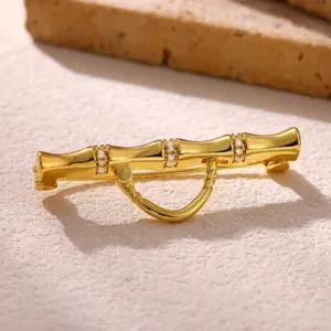 Chinesischer Stil Edelstahl Bambusknoten Brosche Anhänger Doppelte Verwendung Vergoldet Strass Kleidung Clip Multifunktionale Schmuck Für Unisex