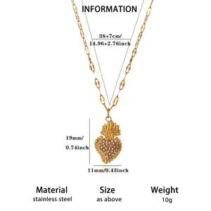 Edelstahl Herz Halskette mit Strass, 38+7cm Kette, eleganter goldener Damenschmuck.