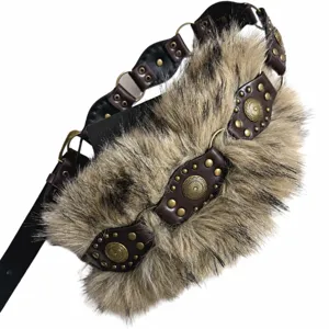 Y2K vintage wasteland style plush faux fur rivet patchwork waist belt fashion accessory