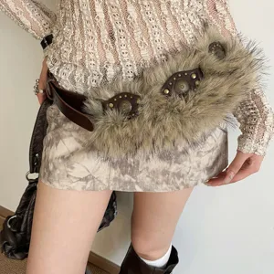 American Retro Wasteland Style PU Leather Rivet Spliced Belt Y2K Millennial Spicy Girl Fashion Accessory Waist Band