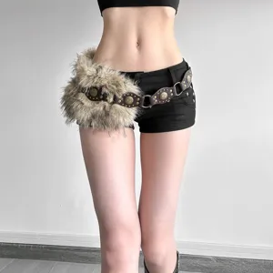 Y2K wasteland style faux fur rivet spliced waist belt chic retro accessory for women