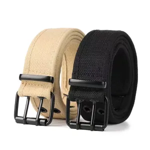 Unisex Canvas Belt Double Prong Pin Buckle Casual Jeans Belt Adjustable Vintage Streetwear Waist Belt For Men Women