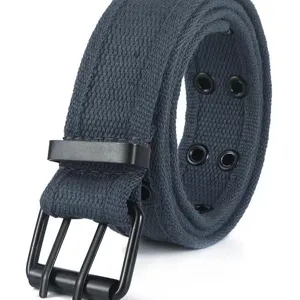 Canvas belt for men and women, trendy double pin buckle design, casual punch-free jeans belt.
