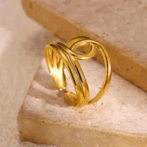 Minimalistische roestvrij staal vergulde geometrische open ring voor dames stijlvol