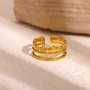 Gouden meerlaagse verstelbare ring voor dames, elegante roestvrijstalen geometrische hartring.