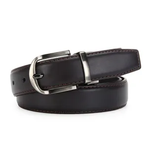 Men's premium leather casual business belt with metallic pin buckle and durable stitching.