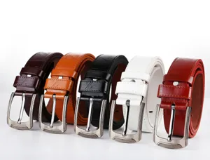 Men's stylish leather belt with metal pin buckle, classic casual waistband in multi colors.