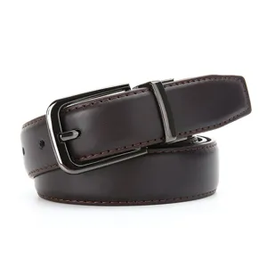 Classic men's brown leather belt with stylish metal pin buckle for casual business wear.