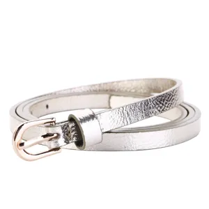 Silberner, metallischer Damen-Taillengürtel mit Goldschnalle für Kleider und Hosen.