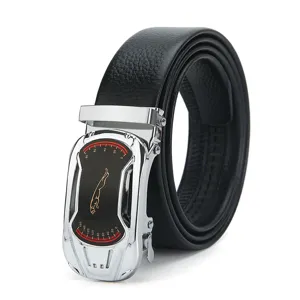 Men leather belt with sports car automatic buckle, stylish business casual trousers strap for men.