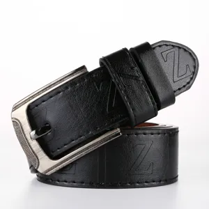 Men's Vintage Casual Faux Leather Belt With Alloy Pin Buckle Embossed Letter Design Fashion Waistband For Jeans Daily Wear