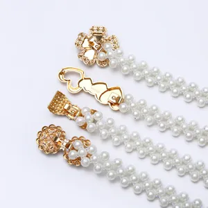 Korean style pearl waist chain for women, elegant dress sweater decorative belt detail.