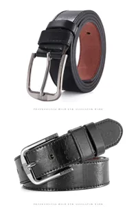 Men's Black Leather Pin Buckle Belt Vintage Casual Pants Belt with Skull Debossed Design