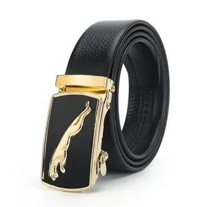 Men's leather belt automatic buckle business casual stylish black waistband for men daily wear.
