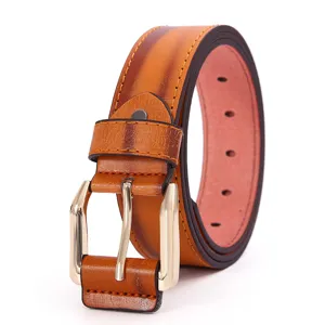 Men's business casual PU leather belt with classic metal pin buckle, versatile design.
