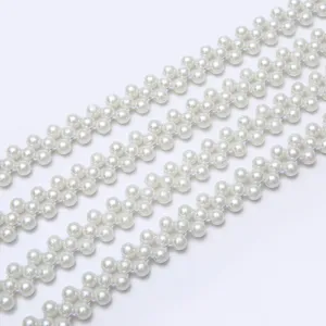 Elegant white pearl beaded trim chain for dress sweater waist belt garment accessories.