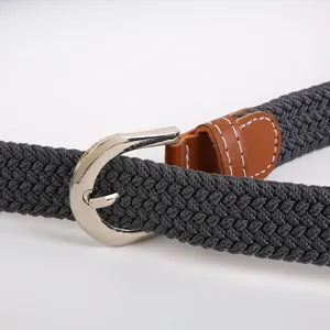 Elastic woven belt for men and women, casual stretch canvas jeans belt with metal buckle.
