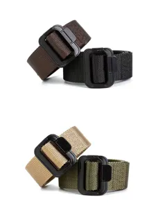 Ceinture tactique en nylon pour homme avec boucle plate, ceinture de loisirs en plein air.