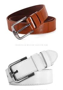 Men's casual leather belt with embossed skull design, classic pin buckle, stylish and durable.