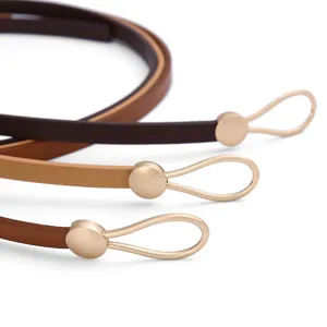 Donna set cintura sottile in pelle PU minimalista, fibbia metallica elegante vista principale.