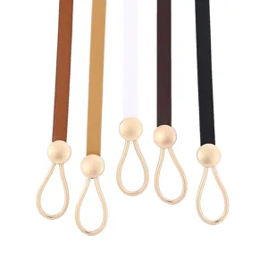 Cintura sottile in ecopelle PU da donna elegante fibbia metallica minimalista per pantaloni.