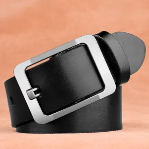 Klassieke zwarte heren leren riem met zilveren rechthoekige doorngesp voor dagelijks gebruik