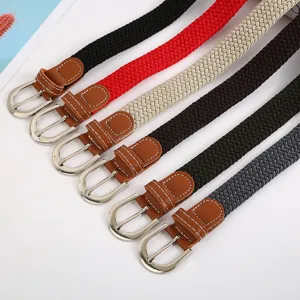Elastic braided belt for men and women, stretch woven waist belt with metal pin buckle.