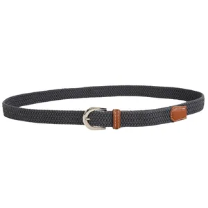 Elastic braided belt for men and women, stretch belt with metal buckle, casual jeans belt