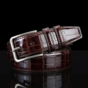 Cintura da Uomo in Pelle PU Rétro Business Casual Motivo Coccodrillo Goffrato Fibbia in Metallo per Jeans Quotidiano