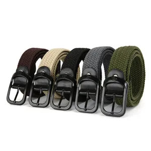 Unisex Casual Canvas Woven Belt Minimalist Stretch Fabric Belt With Metal Pin Buckle