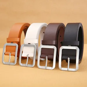 Men's Casual PU Leather Belt Pin Buckle Solid Color Adjustable Daily Jeans Belt