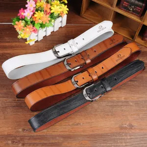 Detailed view of men's leather belt with classic pin buckle, premium texture and multi-color choices.
