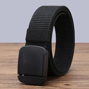Minimalist black nylon canvas belt with plastic buckle for casual daily wear and student jeans.