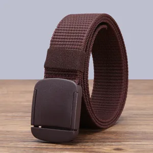 Brown nylon canvas belt for men and women, metal-free casual trouser strap with buckle.