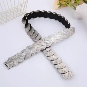 Women silver metallic coin elastic waist belt retro scale stretch waist cincher for dresses suit