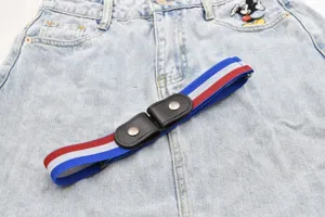 Buckle free invisible elastic belt for women, stretch lazy waist belt for jeans close up detail view.