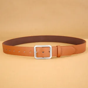 Men's casual PU leather belt with silver pin buckle, ideal for jeans and daily wear.