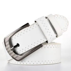 White PU leather men belt detail close-up casual stylish pin buckle fashion waist accessory