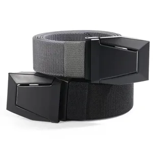 Nylon tactical belt detail view, heavy duty metal buckle, durable canvas strap, outdoor gear.