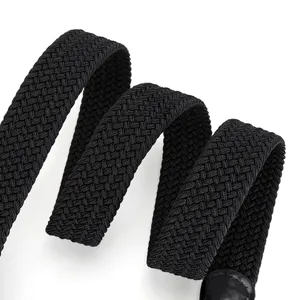 Close-up of black woven elastic belt detail, showing premium texture and sturdy construction.