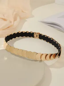 Gold metallic disc elastic waist belt for women vintage stretch dress waist cincher