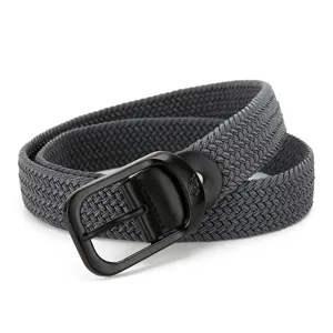 Classic woven elastic belt for men and women, stylish braided canvas belt with metal pin buckle.