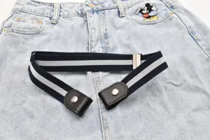 Elastic stretch no-buckle waist belt for women, invisible seamless design for casual jeans.